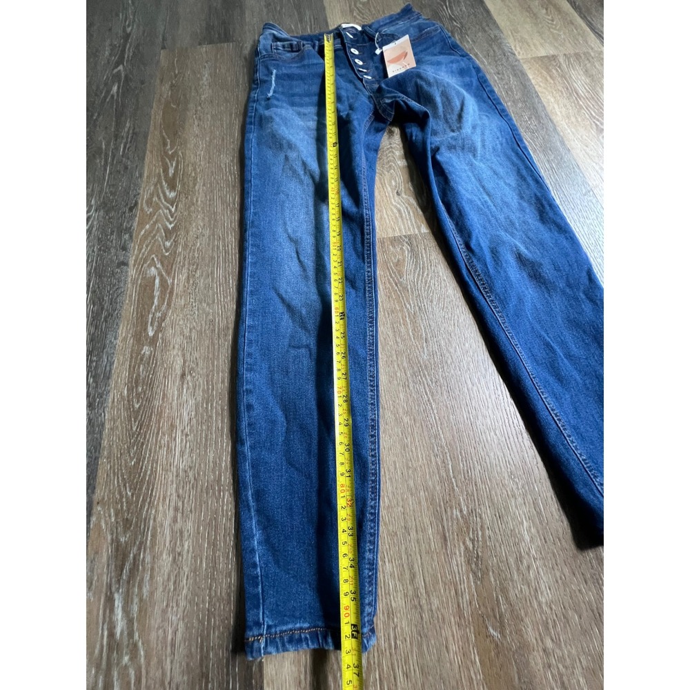 KIRUNDO Skinny Jeans Women Size M Blue High Waist Button Fly Distressed Denim - Picture 6 of 8